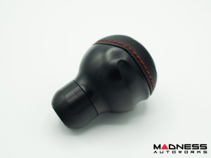 FIAT 500 Gear Shift Knob -  Black Italy - Black Base/ Black Leather Top + Chrome ABARTH Logo - Short Style